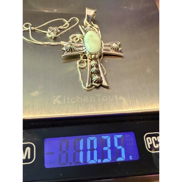 Palomino Turquoise & Sterling Silver Cross Pendant Necklace On 18"  925 Chain - Picture 5 of 5
